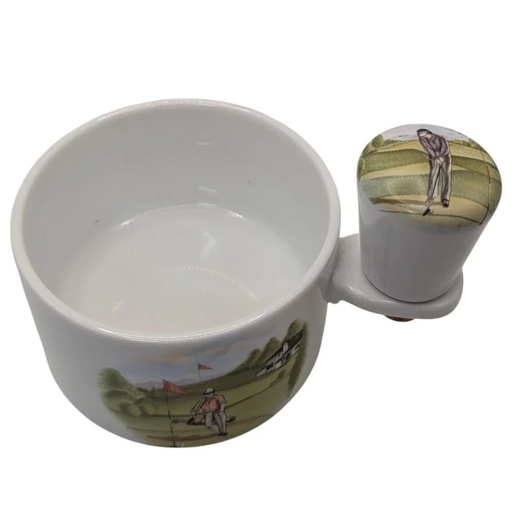 Liette Int‎ Wine Bottle Coaster and Stopper Hand Decorated Porcelain Golf Scene
